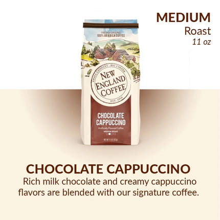 New England Coffee Chocolate Cappuccino, Medium Roast, Ground Coffee, 11 Oz