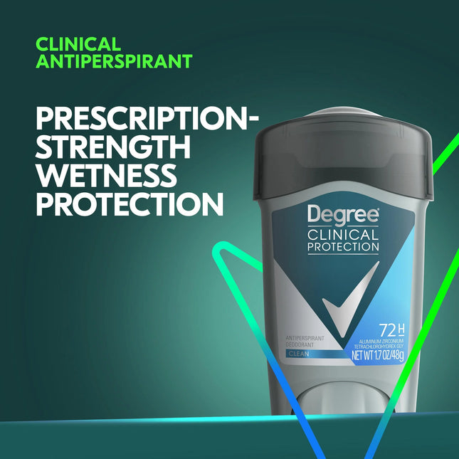 Degree Clinical Protection Long Lasting Men'S Antiperspirant Deodorant Stick, Clean, 1.7 Oz