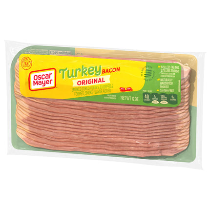 Oscar Mayer Gluten Free Turkey Bacon with 58% Less Fat & 57% Less Sodium, 12 Oz Pack, 21-23 Slices, Refrigerated