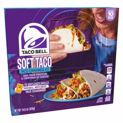 Taco Bell Soft Taco Cravings Kit with 10 Soft Tortillas, Mild Sauce & Seasoning, 14.8 Oz Box, Shelf-Stable, Contains: Wheat