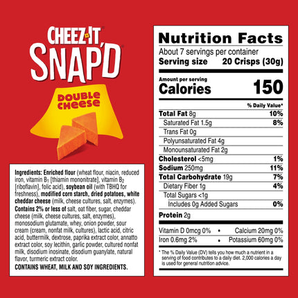 Cheez-It Snap'D Double Cheese Cracker Chips, Thin Crisps, 7.5 Oz