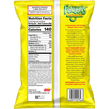 Funyuns Onion Flavored Rings, Snack Chips, 6 Oz Bag