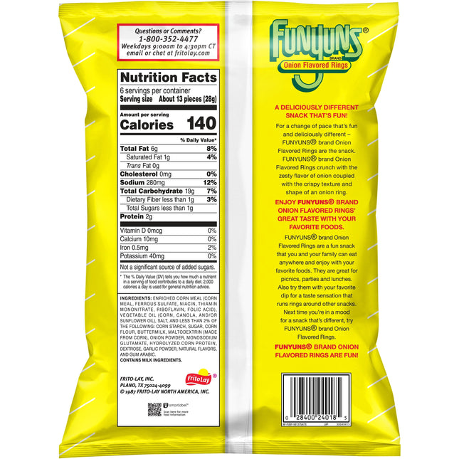 Funyuns Onion Flavored Rings, Snack Chips, 6 Oz Bag