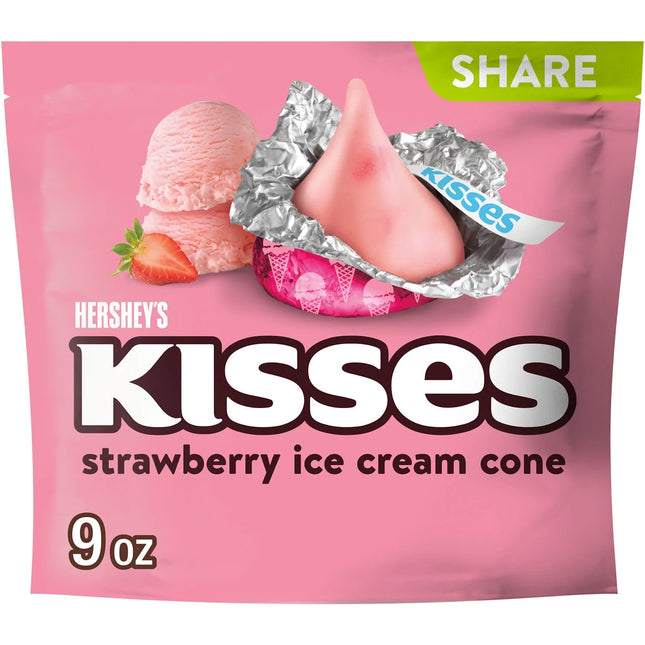 Hershey'S Kisses Strawberry Ice Cream Cone Flavored Candy, Share Pack 9 Oz