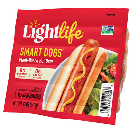 Lightlife, Smart Dogs, Plant Based Hot Dogs, 12 Oz Plastic Wrapper, 8 Count