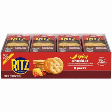 RITZ Spicy Cheddar Cheese Sandwich Crackers, Lunch Snacks, 8 Snack Packs (6 Crackers per Pack)