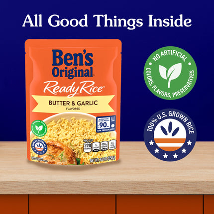 BEN'S ORIGINAL Ready Rice Butter and Garlic Flavored Rice, Easy Dinner Side, 8.8 OZ Pouch