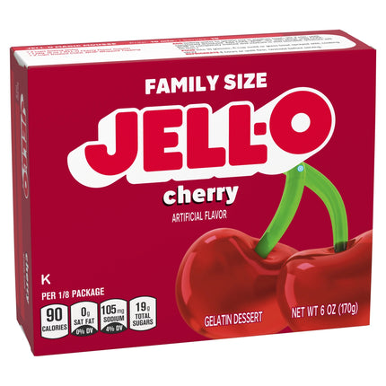 Jell-O Cherry Gelatin Dessert Mix, Family Size, 6 Oz Box