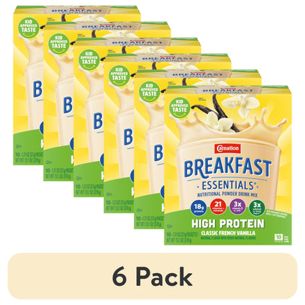 Carnation Breakfast Essentials Powder High Protein Nutritional Shake Drink Mix Packets, Classic French Vanilla, 10 Count