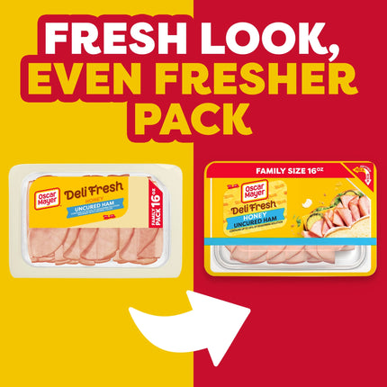 Oscar Mayer Deli Fresh Honey Uncured Sliced Ham Deli Lunch Meat Family Size, 16 Oz Package