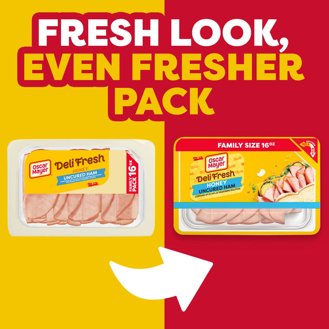 Oscar Mayer Deli Fresh Honey Uncured Sliced Ham Deli Lunch Meat Family Size, 16 Oz Package