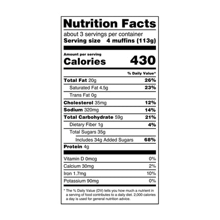 Great Value Chocolate Chip Snack Muffins, 12 Oz, 12 Count, Shelf-Stable, Regular, Baked, Soft, Chewy
