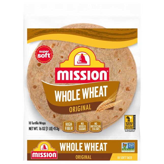 Mission Super Soft Whole Wheat Flour Tortillas, Soft Taco Size, 10 Count