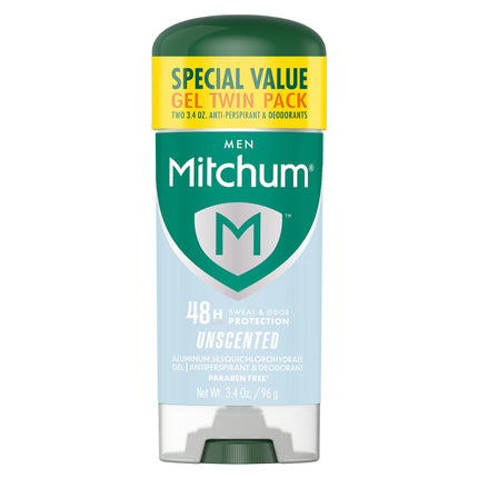 Mitchum Men’S Triple Odor Protection Antiperspirant & Deodorant Gel, Unscented, 2 Pack