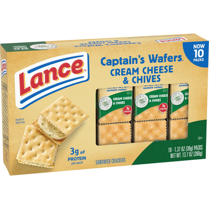 Lance Sandwich Crackers, Captain'S Wafers Cream Cheese and Chives, 10 Packs, 6 Sandwiches Each