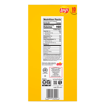 Lay'S Classic Potato Snack Chips, 1 Oz Bags, 10 Count Multipack