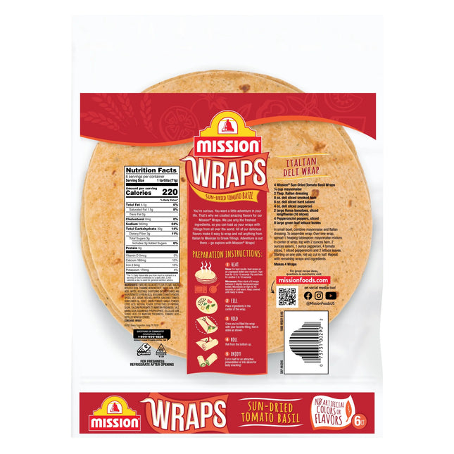 Mission Wraps Sundried Tomato Basil Flour, 6 Count