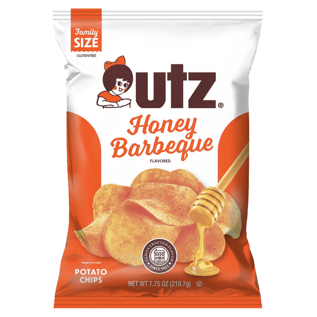 Utz Honey Barbeque Potato Chips, Gluten-Free, Family Size, 7.75 Oz Bag