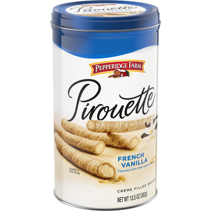 Pepperidge Farm Pirouette Cookies, French Vanilla Crème Filled Wafers, 13.5 Oz Tin