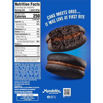 OREO Cakesters Double Chocolate Soft Snack Cakes, 5 - 2.02 Oz Snack Packs