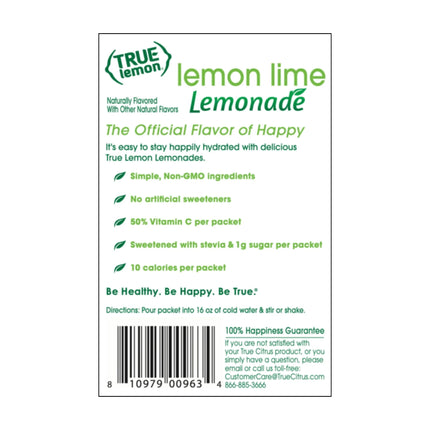 True Lemon Lemon Lime Lemonade Drink Mix Powder, 10 Calories, No Artificial Sweeteners, 10 Count