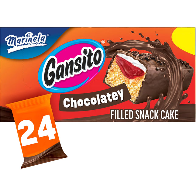 Marinela Gansito Strawberry Filled Snack Cake, 24 Packs, Chocolate Flavored Covered Snack Cakes, 42.24 Oz Multipack