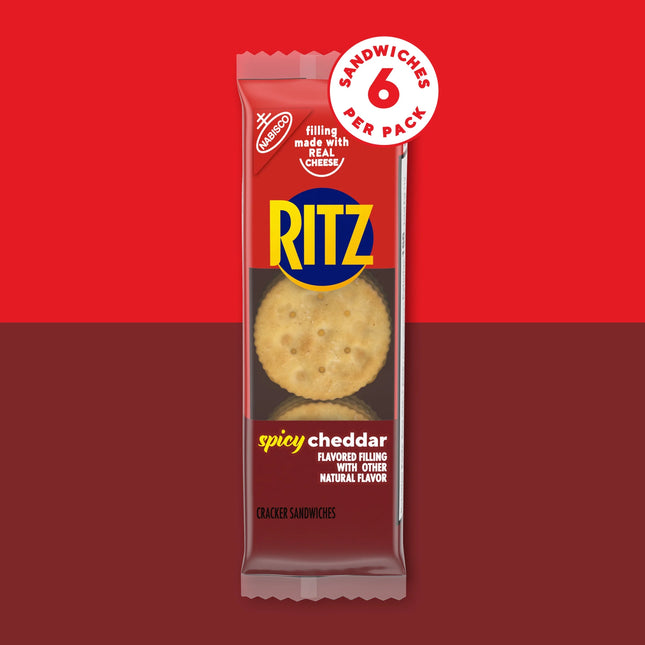 RITZ Spicy Cheddar Cheese Sandwich Crackers, Lunch Snacks, 8 Snack Packs (6 Crackers per Pack)