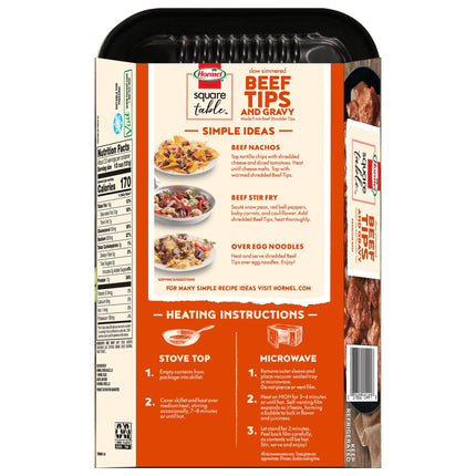 HORMEL SQUARE TABLE Slow Simmered Beef Tips and Gravy, Beef Shoulder Cuts, Refrigerated, 15 Oz Plastic Microwaveable Tray
