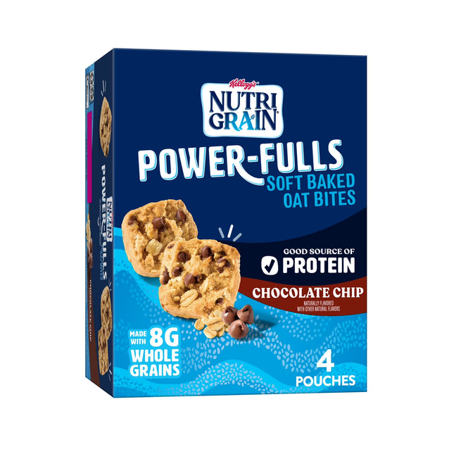 Kellogg'S Nutri-Grain Power-Fulls Chocolate Chip Chewy Soft Baked Oat Bites, Protein Snacks, 5.6 Oz, 4 Count