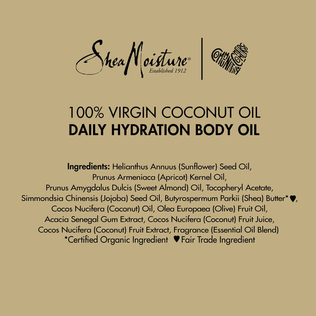 Sheamoisture Daily Hydration Body Oil Virgin Coconut Oil for Dry Skin, 8 Oz