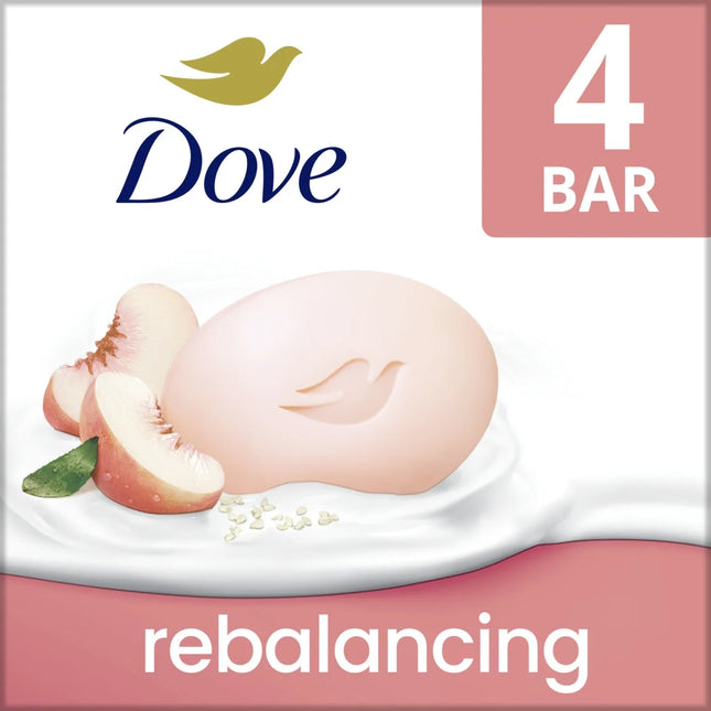 Dove Beauty Bar Women'S Bath Soap Rebalancing White Peach & Rice Milk, 3.75 Oz 4 Bars
