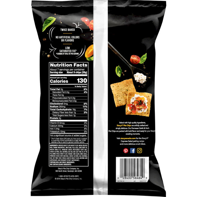Stacy'S Baked Pita Chips Parmesan Garlic and Herb Flavored Pita Snack Chips, 7.33 Oz Bag