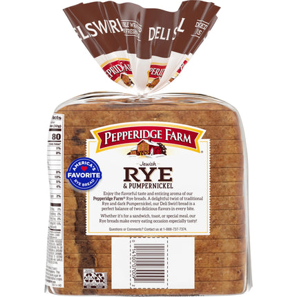 Pepperidge Farm Jewish Rye & Pumpernickel Deli Swirl Bread, 16 Oz. Bag