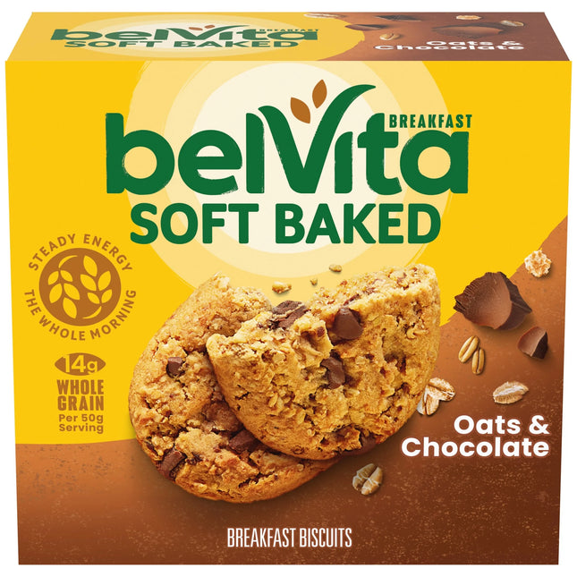 Belvita Soft Baked Breakfast Bars, Oats & Chocolate, 5 Packs (1 Biscuit per Pack)