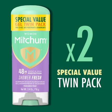 Mitchum Women’S Triple Odor Protection Antiperspirant & Deodorant Gel, Shower Fresh, 2 Pack