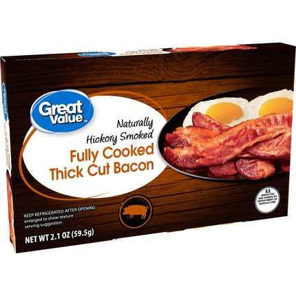 Great Value Hickory Smoked Fully Cooked Thick Cut Bacon, 2.1 Oz