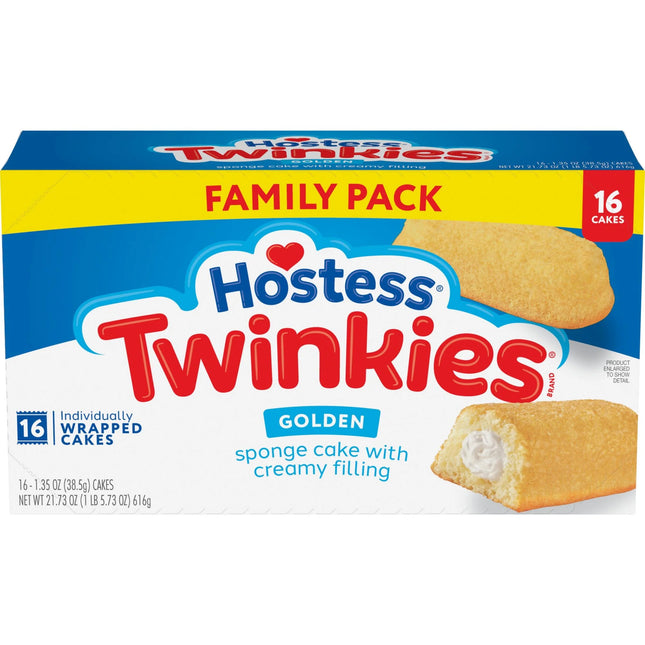 Hostess Twinkies Snack Cakes, Golden Sponge Cake with Crème Filling, 21.73 Oz Box (16 Count)