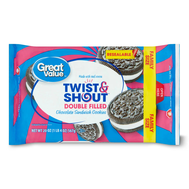 Great Value Twist & Shout Double Filled Chocolate Sandwich Cookies, Family Size, 20 Oz
