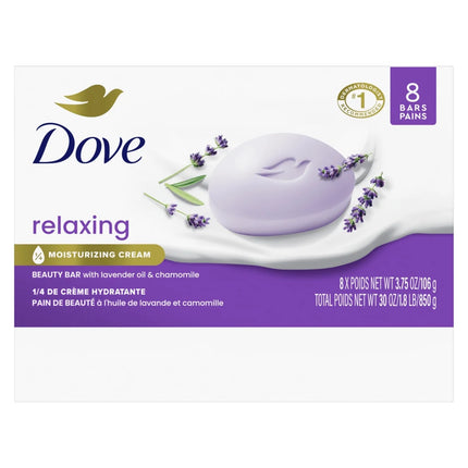 Dove Beauty Bar Women'S Bath Soap Relaxing Lavender Oil & Chamomile, 3.75 Oz 8 Bars