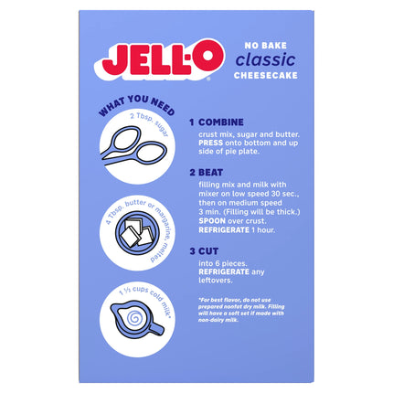Jell-O No Bake Classic Cheesecake Dessert Kit with Filling Mix and Crust Mix, 11.1 Oz Box