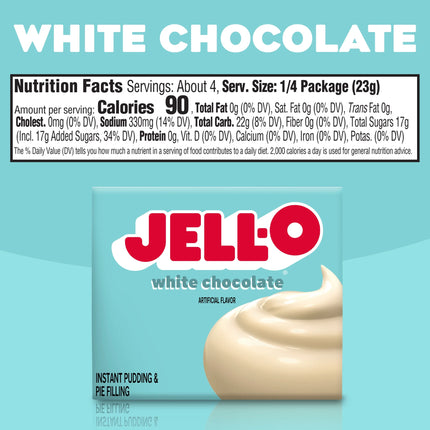 Jell-O White Chocolate Instant Pudding & Pie Filling Mix, 3.3 Oz Box
