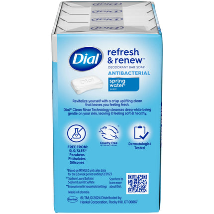 Dial Antibacterial Bar Soap, Refresh & Renew, Spring Water, 4 Oz, 4 Bars