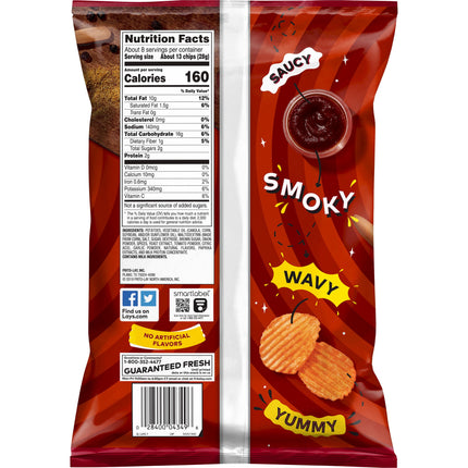 Lay'S Wavy Hickory BBQ Flavored Potato Chips, 7.5 Oz Bag