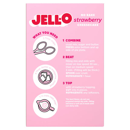 Jell-O No Bake Strawberry Cheesecake Dessert Kit with Strawberry Topping, Filling Mix and Crust Mix, 19.6 Oz Box