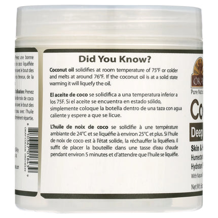 Okay Pure Naturals Pure Coconut Oil with Vitamin E Natural Skin Moisturizer and anti Dandruff Formula, 6 Oz