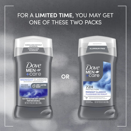 Dove Men+Care Deodorant Stick for Men Aluminum Free Midnight Classico with Essential Oils & Moisturizing Cream, 3 Oz