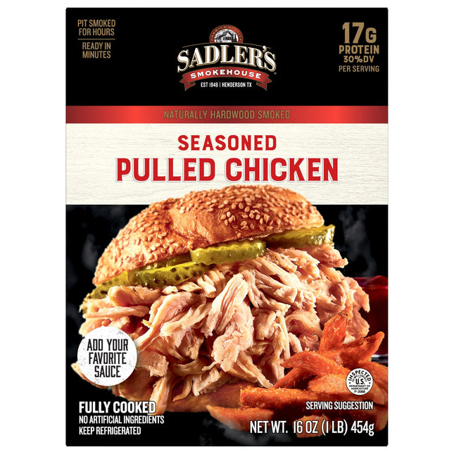 SADLER'S SMOKEHOUSE Seasoned Pulled Chicken, Refrigerated, 16 Oz Plastic Vacuum Sealed Pakage