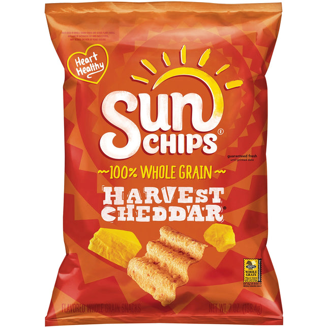 Sun Chips 100% Whole Grain Harvest Cheddar Flavored Multigrain Snacks, 7 Oz Bag