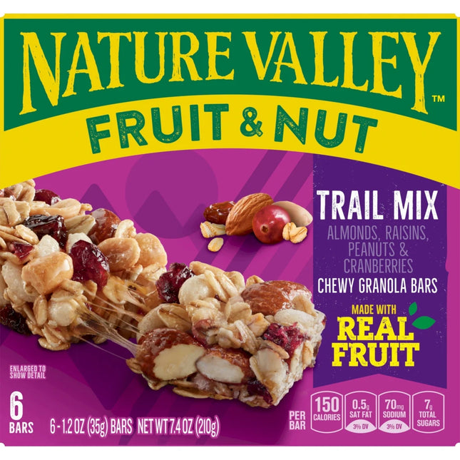 Nature Valley Chewy Fruit and Nut Granola Bars, Trail Mix, 6 Count, 7.4 Oz