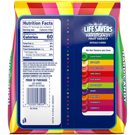 Life Savers Hard Candy Fruit Variety Candy Bag, Sharing Size, 14.5 Oz, 108 Ct